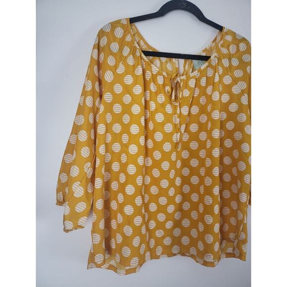 Modbe Yellow Polka Dot Blouse L Womens Long Sleeve Key Hole Front Pullover - Picture 3 of 12